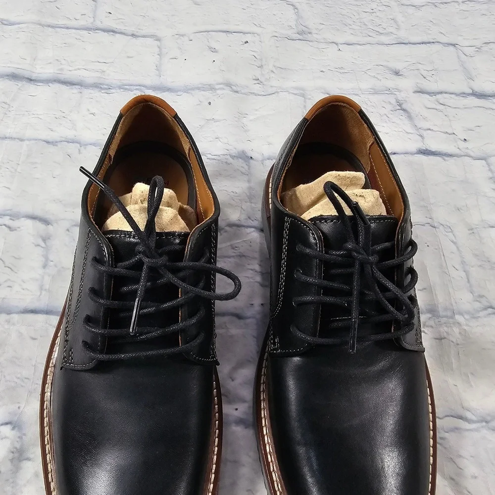 Johnston Murphy Upton Plain Toe Mens 8.5 Black Leather Dress Shoes TRUFOAM